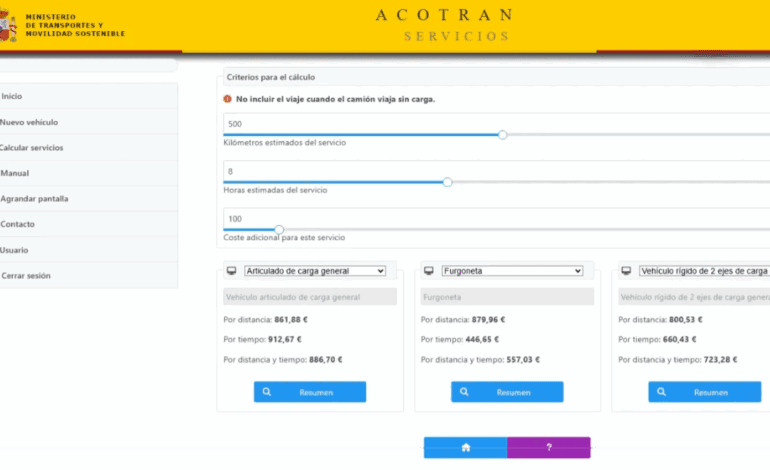Transportes lanza una nueva herramienta online para calcular los costes del transporte discrecional