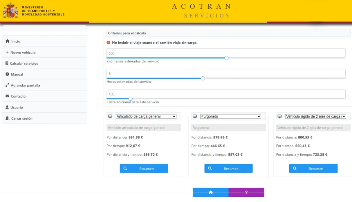 Transportes lanza una nueva herramienta online para calcular los costes del transporte discrecional